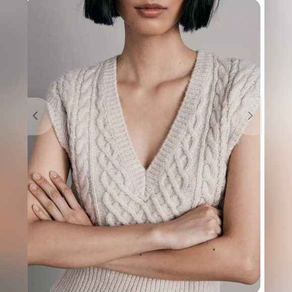 rag & bone NWOT Beige Elizabeth Cable Knit V-Neck Sweater Vest SZ L - Picture 9 of 11